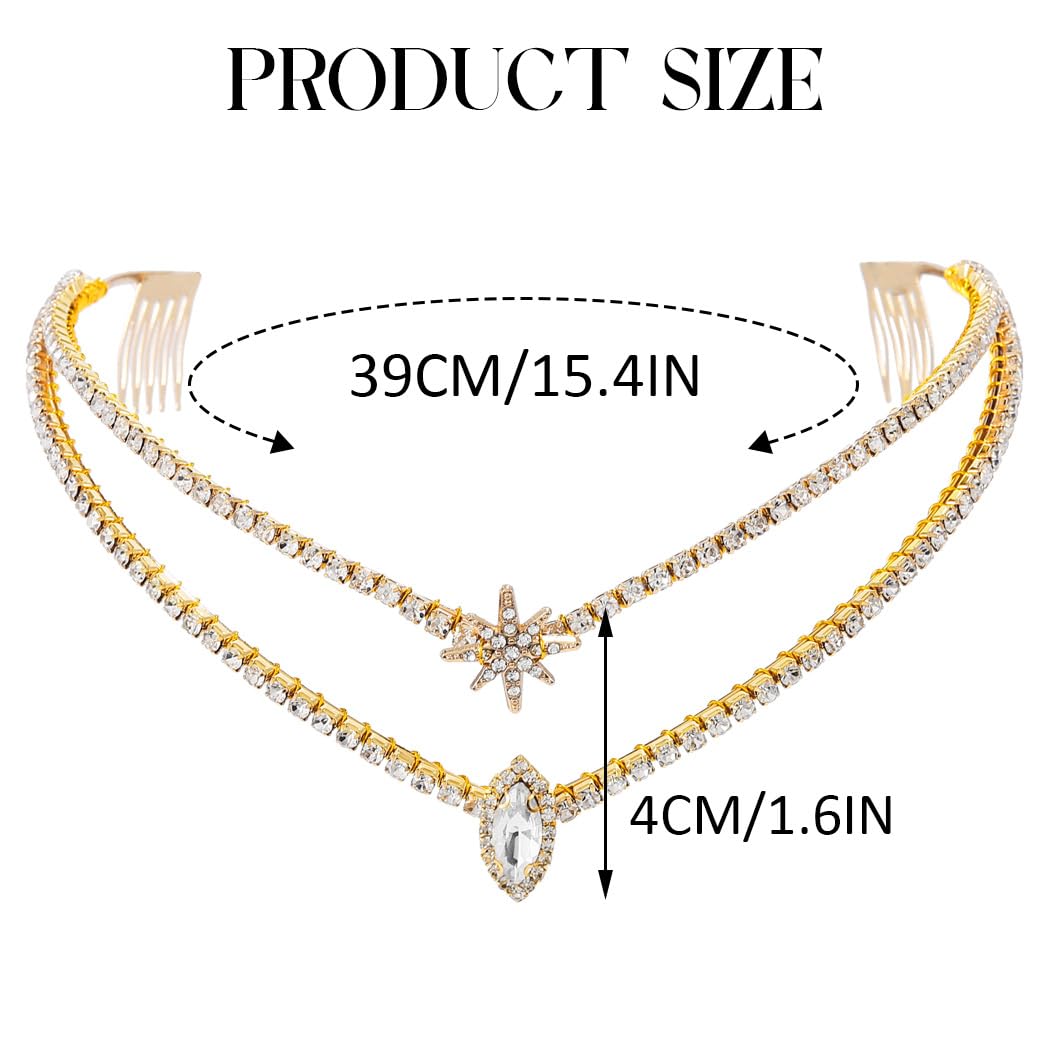 GORTIN Rhinestone Wedding Crown Gold Star Headband Crystal Tiara Headpiece Princess Bridal Hair Accessories for Women (Gold)