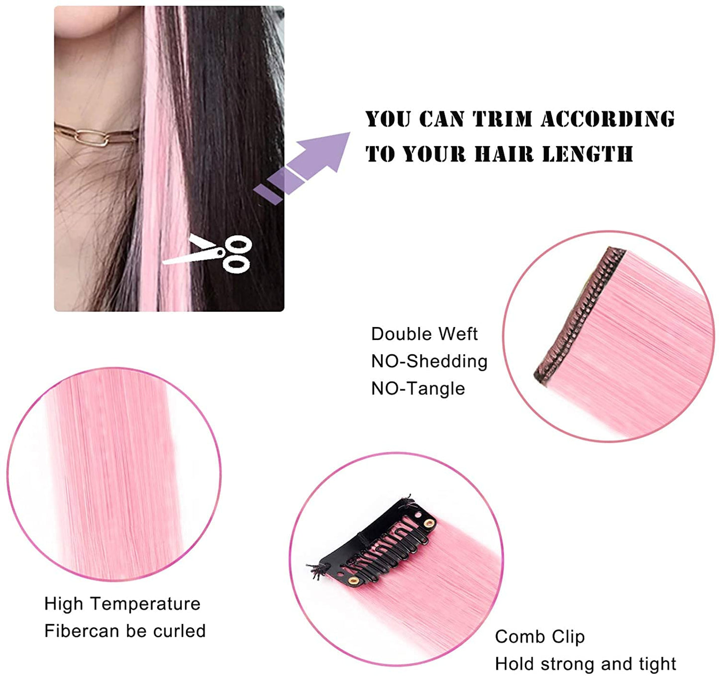 XIRRWWH Colored Hair Extensions Clip in,21 Inch Rainbow Hairpieces Heat Resistant Straight Hair,Birthday Gifts Party Multicolor Hair Accessories 18 Pcs of Set (Candy color)