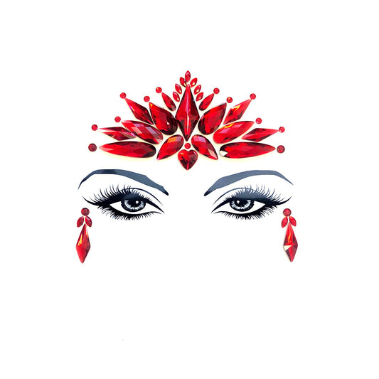 Neva Nude Demonica Red Face Crystal Sticker - Gems for Carnivals, Halloween, Festivals, Raves, & Parties | Medical Grade Adhesive, Waterproof, & Sweatproof | Made in USA