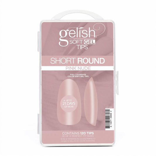 Gelish Nude Soft Gel Tips - Full Coverage Nude Color Soft Gel Tips, Press On Nails, Clear Nail Tips (Pink Nude Short Round, 120 pcs)