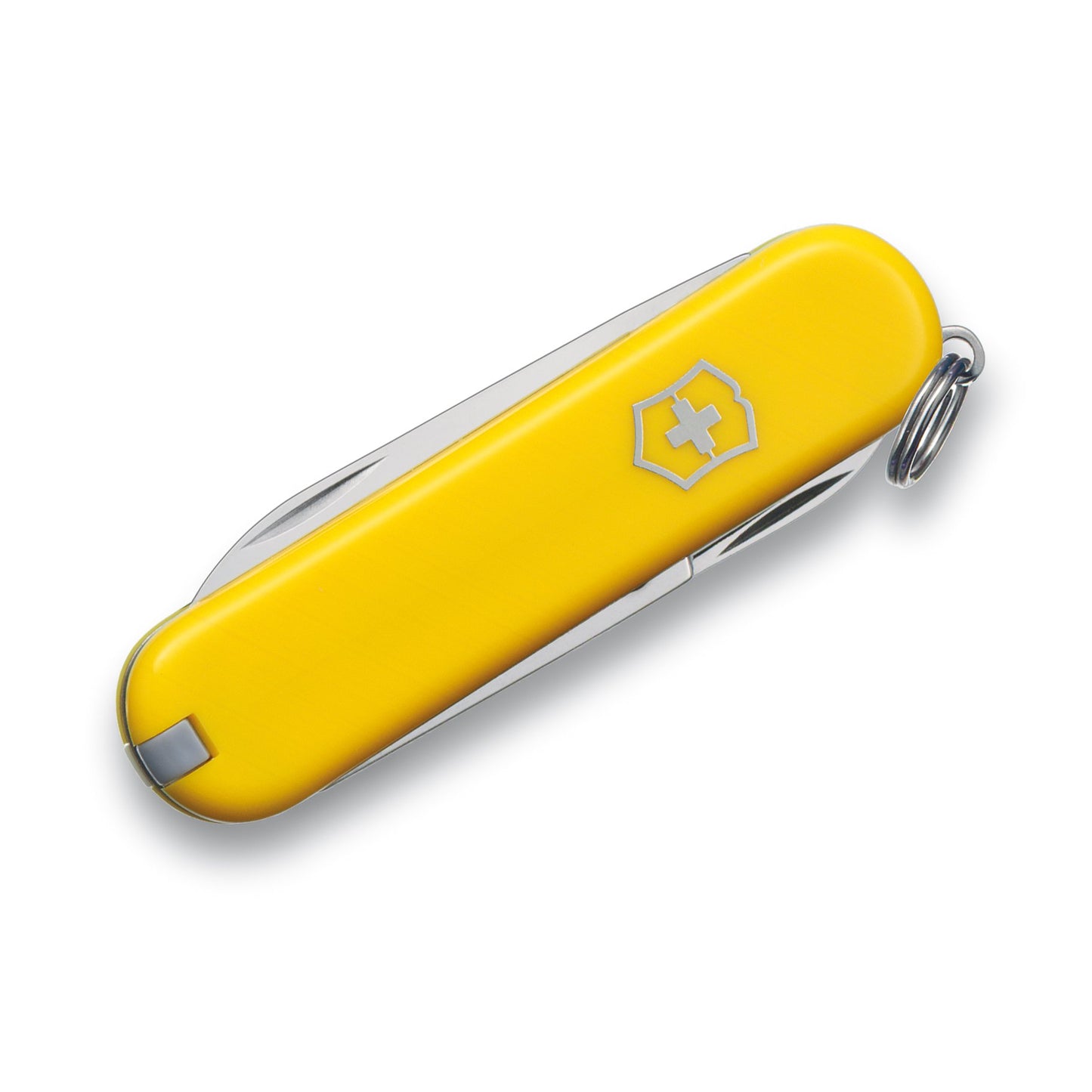 Victorinox Classic SD Swiss Army Knife, Compact, 7 Functions, Swiss Made Pocket Knife with Small Blade, Screwdriver and Key Ring - Sunny Side (Yellow)