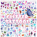Konsait Glitter Temporary Tattoo for Girls, 24 Sheets Butterfly Mermaid Fairy Flowers Tattoo Stickers for Kids, Waterproof Fake Tattoos for Birthday Party Favors Goodie Bags Stuffers Party Fillers