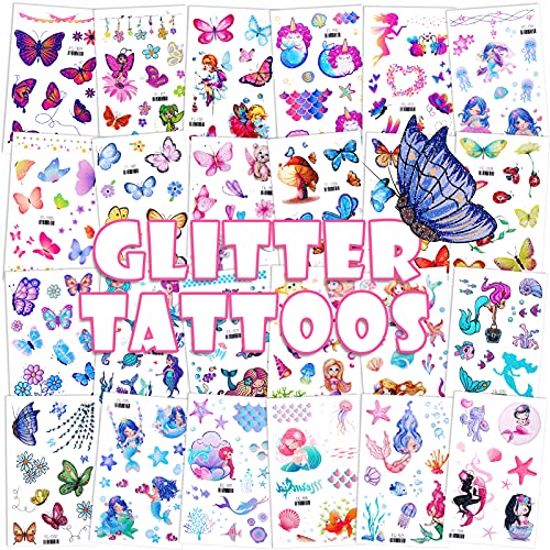 Konsait Glitter Temporary Tattoos for Kids - 24 Sheets of Fun Designs