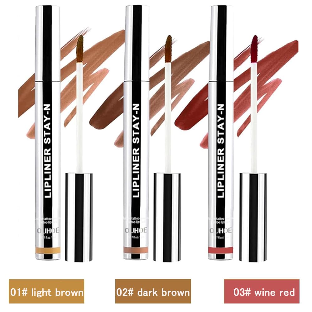 GECOMO Lip Liner Peel Off Lip Liner Tattoo, Peel Off Lip Stain, Long Lasting Lip Stain Peel Off Lip Liner Tattoo Highly Pigmented Lip Tint Stain - Dark Brown