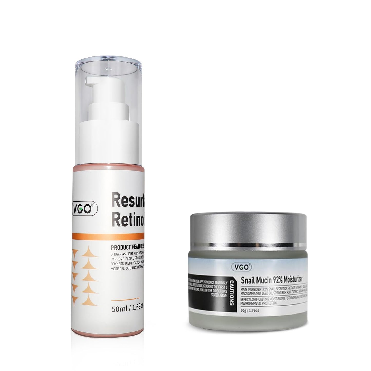 VGO Snail Mucin 92% Moisturizer 1.76 OZ + Retinol Serum for Scars Skin, Face 1.69 OZ