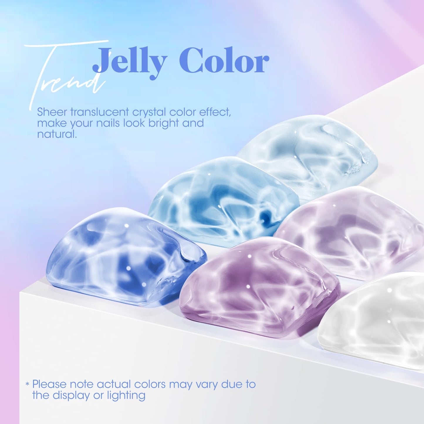 Gellen Gel Nail Polish Set - 6 Colors Jelly Gel Polish Set Milky White Sheer Blue Purple Gel Polish Nail Kit for Summer Nail Art Gifts for Women