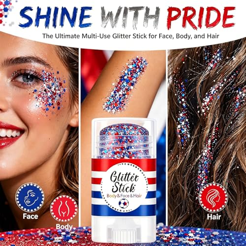 Red White Blue Glitter Stick - Waterproof Body Makeup