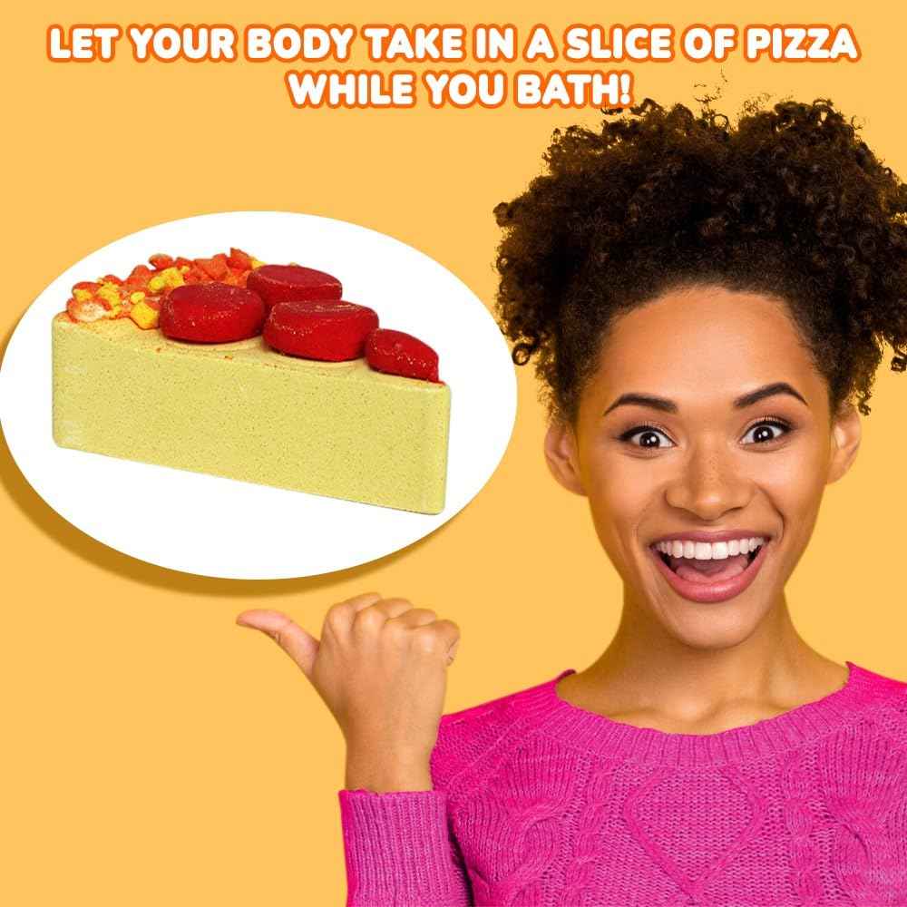 HZEX Pizza Bath Bombs Set of 8 Slices – Large Fizzies for Relaxing Bubble Bath, Handmade Spa Gift for Women, Men & Kids – Fun Pizza-Shaped Aromatherapy Bath Bomb Gift Set