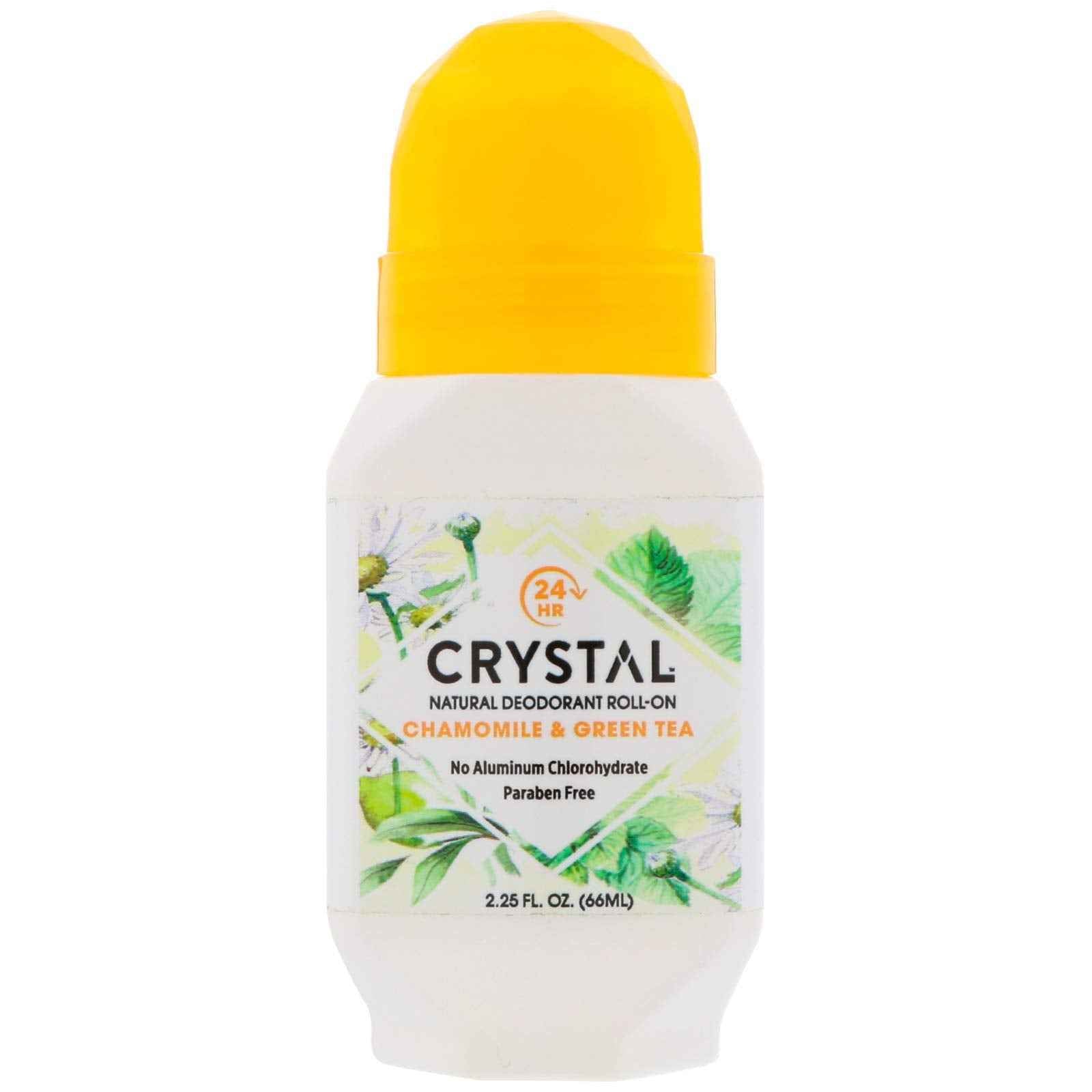 Crystal Essence Mineral Deodorant Roll-On, Chamomile & Green Tea 2.25 oz (Pack of 4)