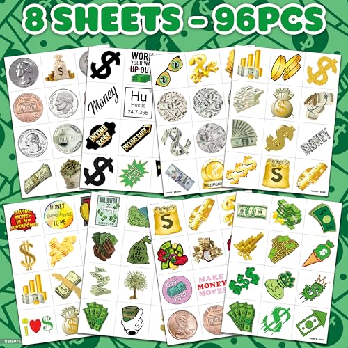 96 PCS Fun Money Temporary Tattoos for Kids - Party Favors