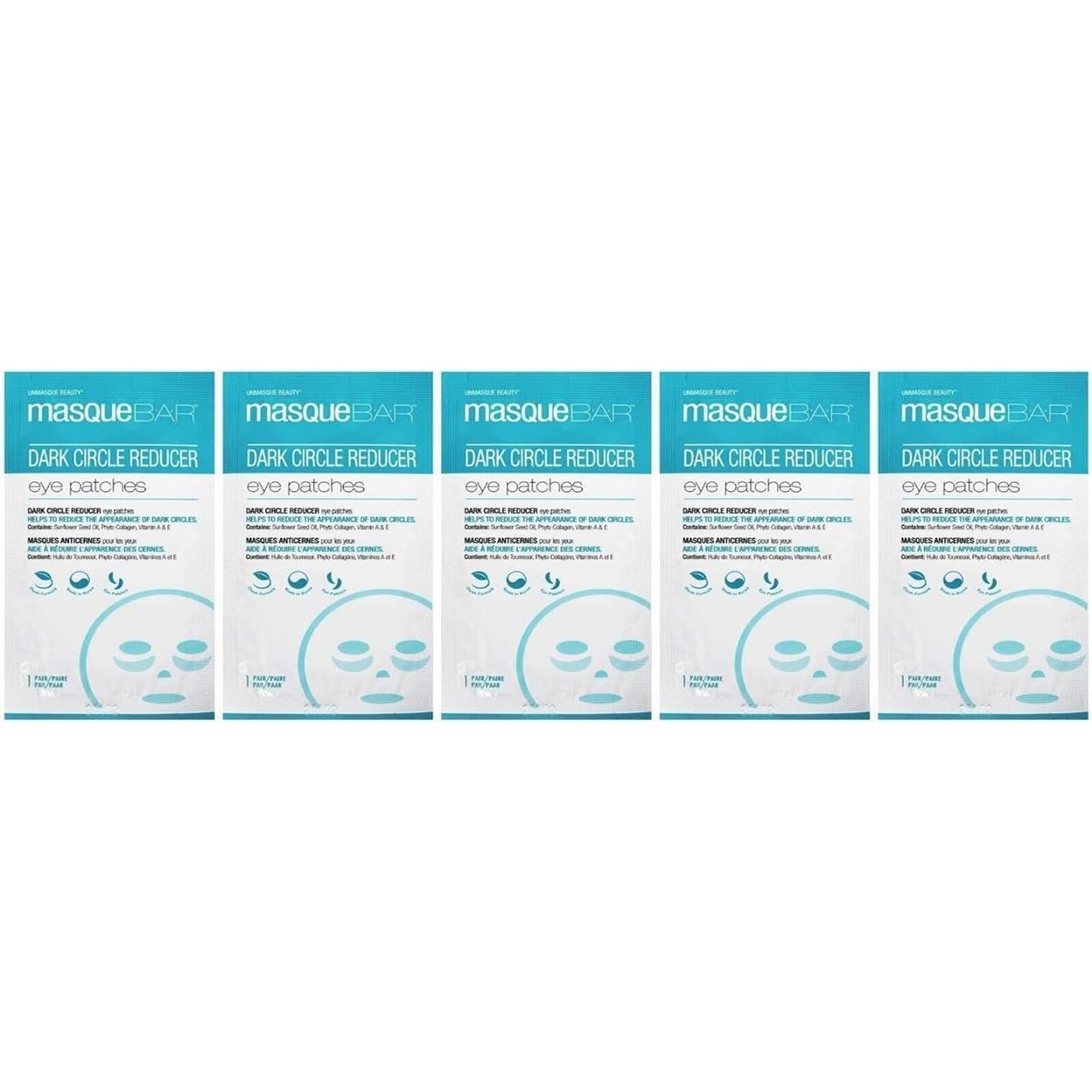 masque BAR Eye Mask Patches Dark Circle Reducer (5 Pairs) — Korean Under Eye Skin Care Treatment — Diminishes the Appearance of Under Eye Dark Circles & Prevents Premature Signs of Aging — Moisturizes