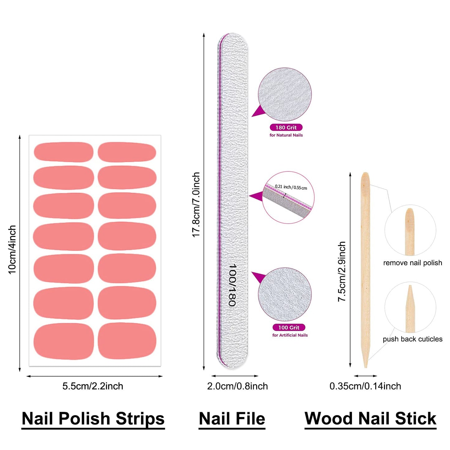 DANNEASY 24 Sheets Solid Color Nail Wraps Nail Polish Strips Stick On Nails Adhesive Nail Polish Stickers for Women Nail Art with 1pc Nail File, Cuticle Stick (Light Colour)