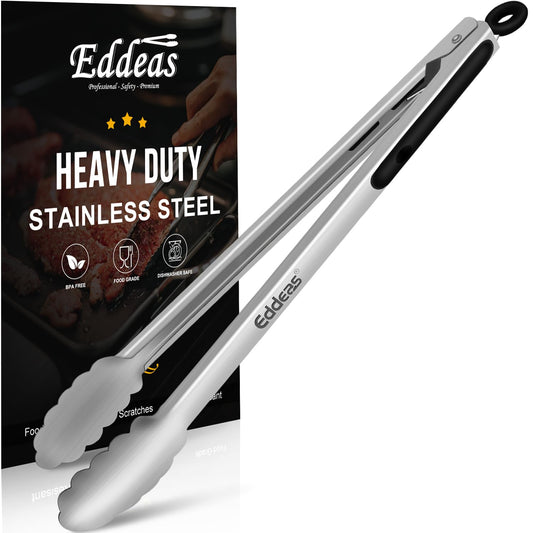 Eddeas Grill Tongs, 17 Inch Extra Long BBQ Tongs, Heat Resistant 600 Degrees Stainless Steel tongs, Kitchen Metal Locking Tongs for Cooking, Grilling, Outdoor Barbecue