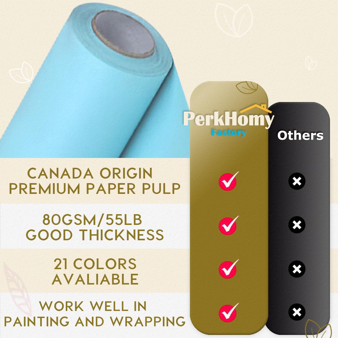 PerkHomy Light Blue Kraft Paper Roll 17.5" x 960" (80') for Gift Wrapping Bouquet Flower Kids Art Painting Craft Writing Packaging Shipping 80GSM 55LB (Light Blue, 17.5" x 80')