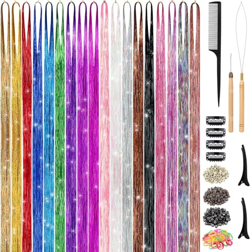 Hair Tinsel Kit 48 Inch, 18 Colors, 4320 Strands with Tools