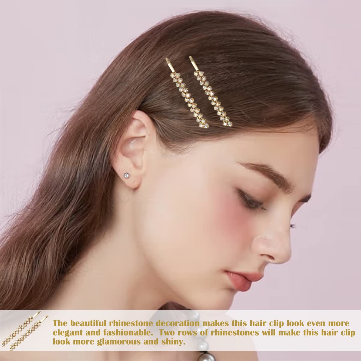 FERCAISH 4 Pcs Crystal Hair Pins, Simple Style Bangs Clip Rhinestone Hair Bobby Pins Sparkly Barrette for Women Girls Styling Accessories (Silver+Gold)