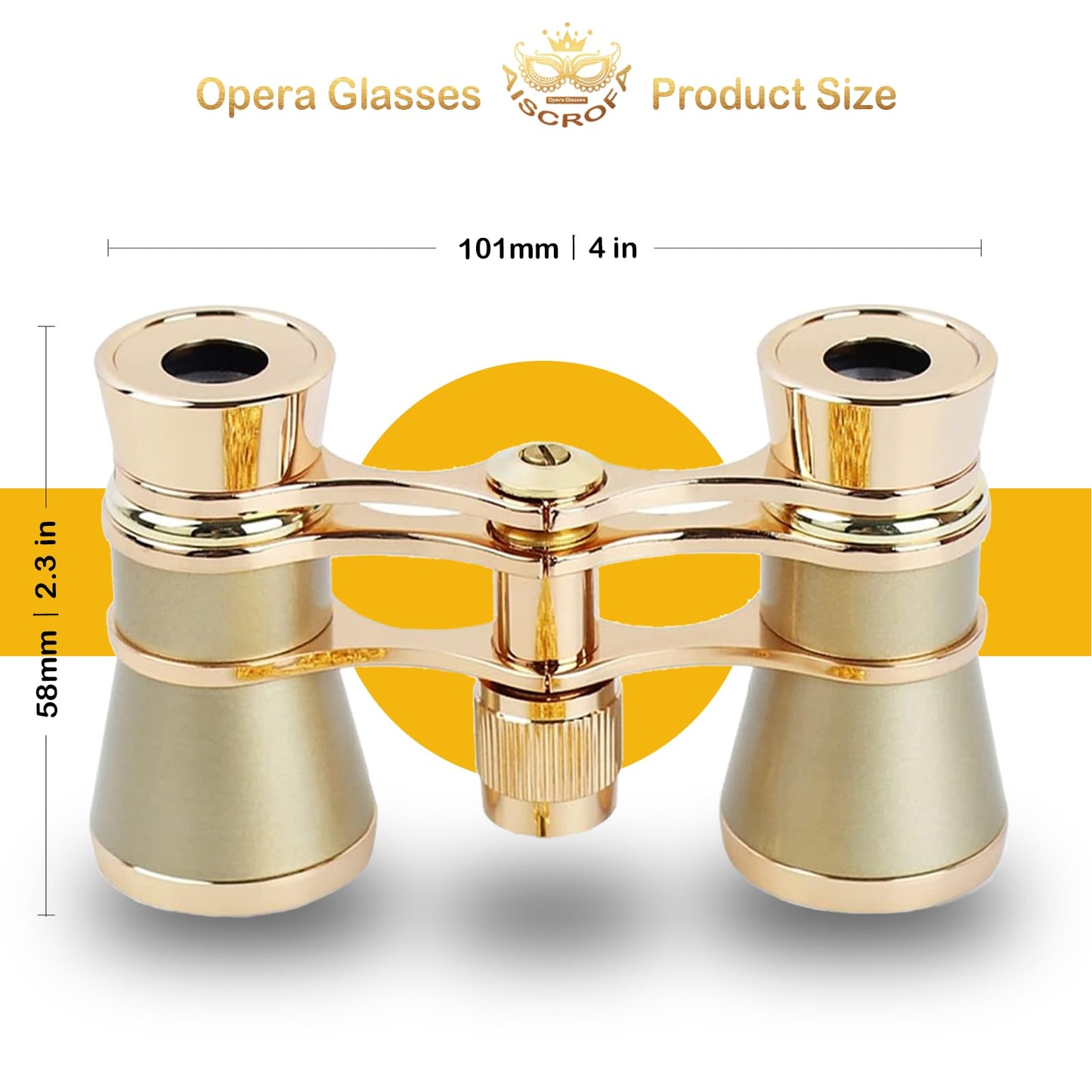 AiScrofa Opera Glasses Binoculars 3X25,Mini Binocular Compact Lightweight,with Chain for Adults Kids Women in Musical Concert (Gold with Chain)