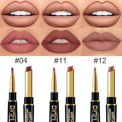 evpct 3Pcs Chestnut Nude Brown Matte Lip Liner and Lipstick Combo Set Kit for Women Antique Rose Magic Lipstick 24 Hours Original Lip Liner Makeup Stain Long Lasting Waterproof Smudge Proof labial
