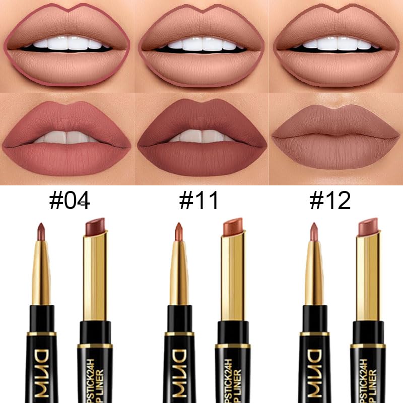 3Pcs Matte Lip Liner & Lipstick Combo Set - 24Hr Waterproof