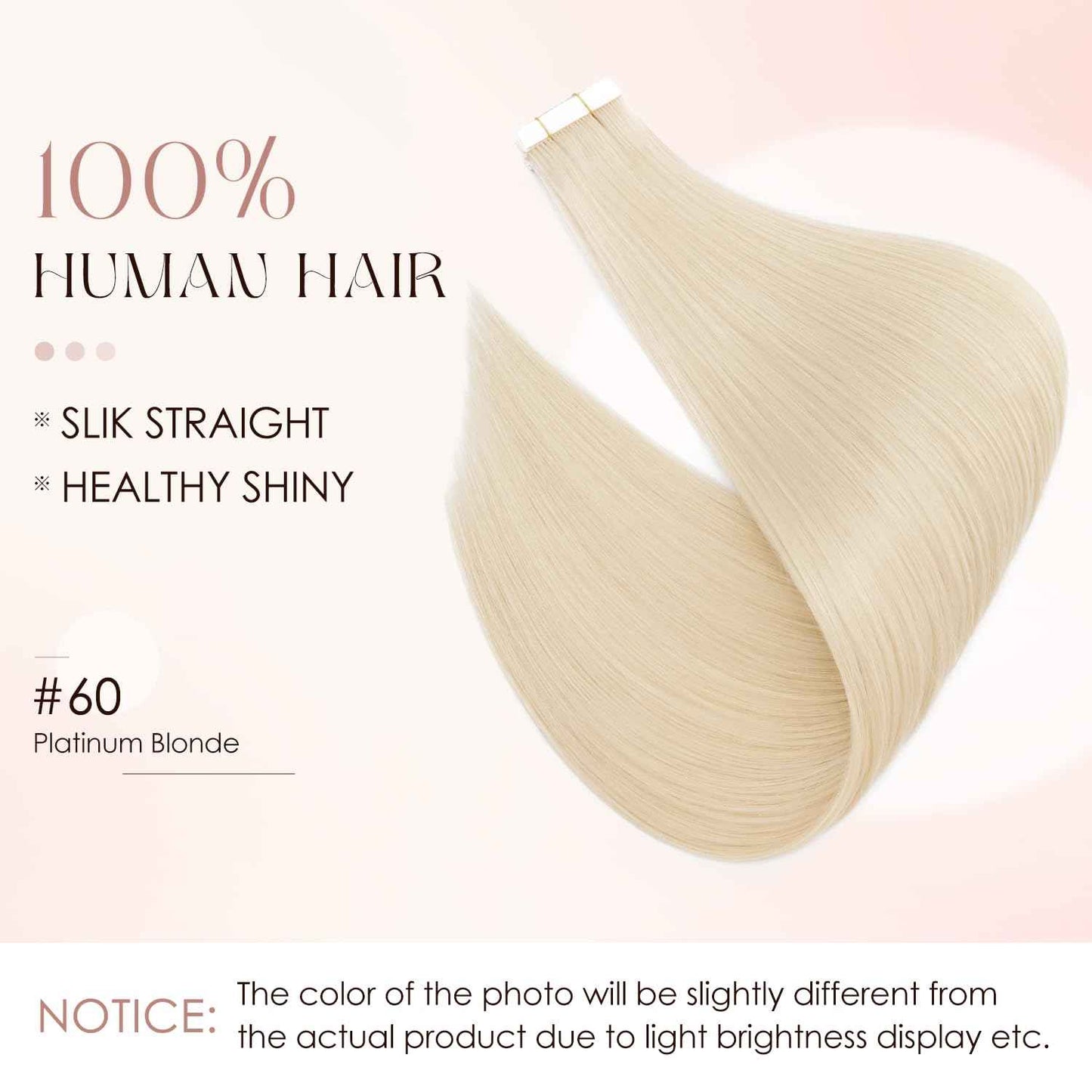 Human Hair Tape in Extensions-Double Stitched,SLEEKALON Free-cut Mini Tape ins Real Hair Extension Platinum Blonde Invisible Seamless Straight Double Side Tape Hair Extension-18 Inch,20pcs 50g,#60