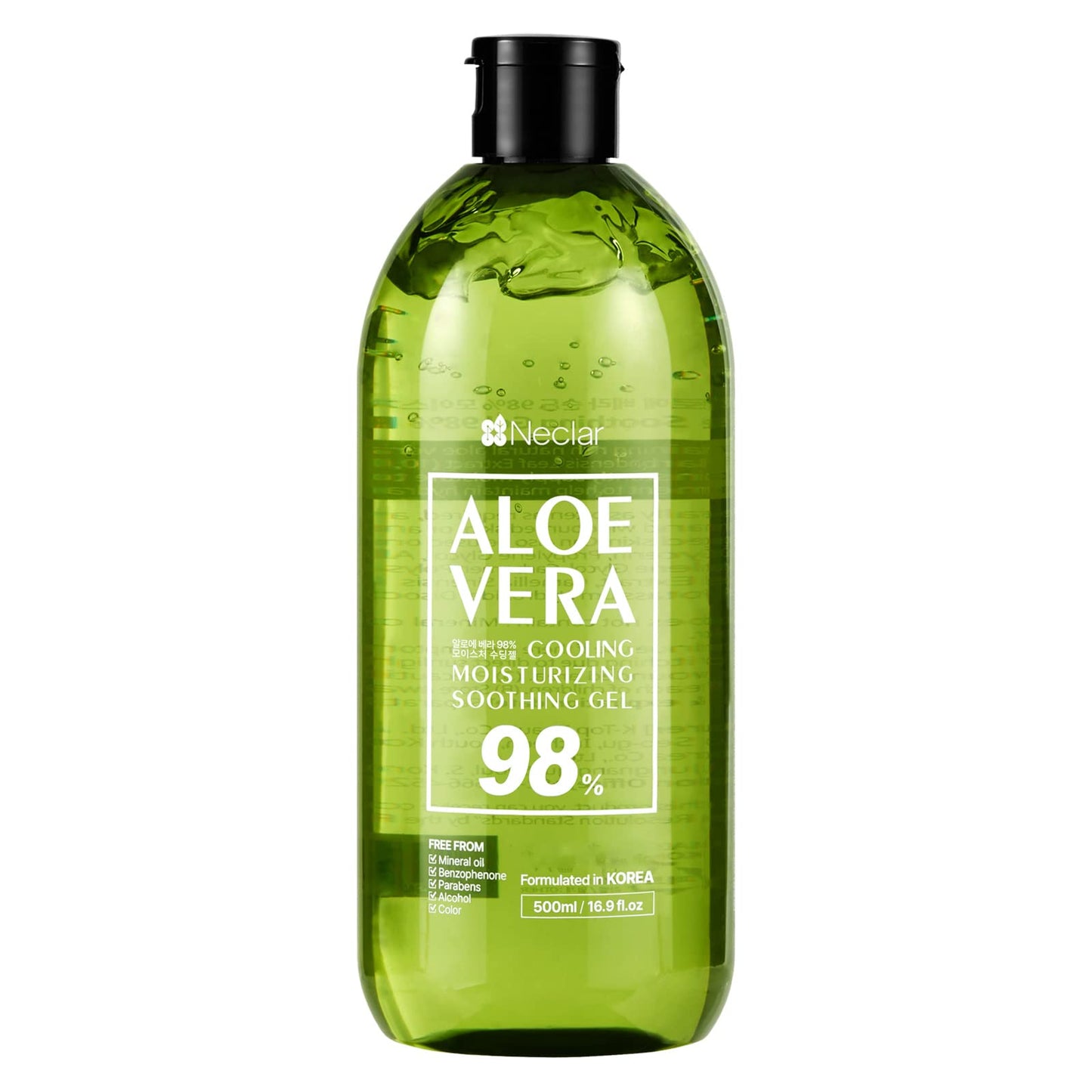 Neclar - 98% Aloe Vera Gel - Aloe Vera Soothing gel - 16.9 Fl oz - Aloe Vera Gel sunburn relief - Pure Aloe Vera Gel for face - Aloevera gel