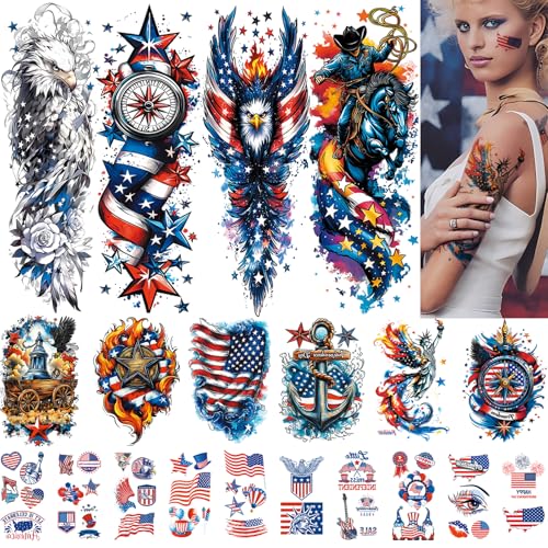 Patriotic Temporary Tattoos USA Flag Waterproof 4th of July