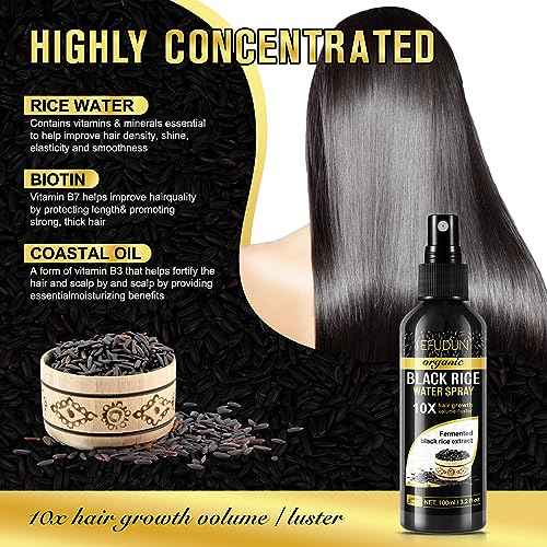 Organic Black Rice Water Spray for Hair Growth, A Solution with Castor Oil & Ginger Root Extract for Thicker, Fuller Hair, Targets Hair Loss and Repairs Damage 100ml/3.2 fl.oz (1 PC)