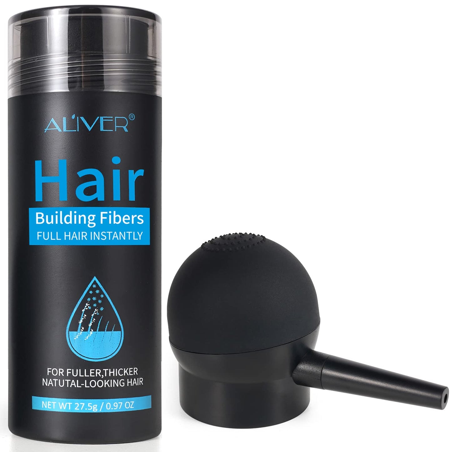 Aliver Fibers for Thinning Hair & Spray - Black - 27.5 Gr, Undetectable Natural Formula - Thicker Fuller Hair in 15 Seconds - Conceals Hair Loss & Look Younger - Designed for Men & Women