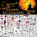 Halloween Temporary Tattoos - 9 Sheets Skull Spider Web Day of the Dead