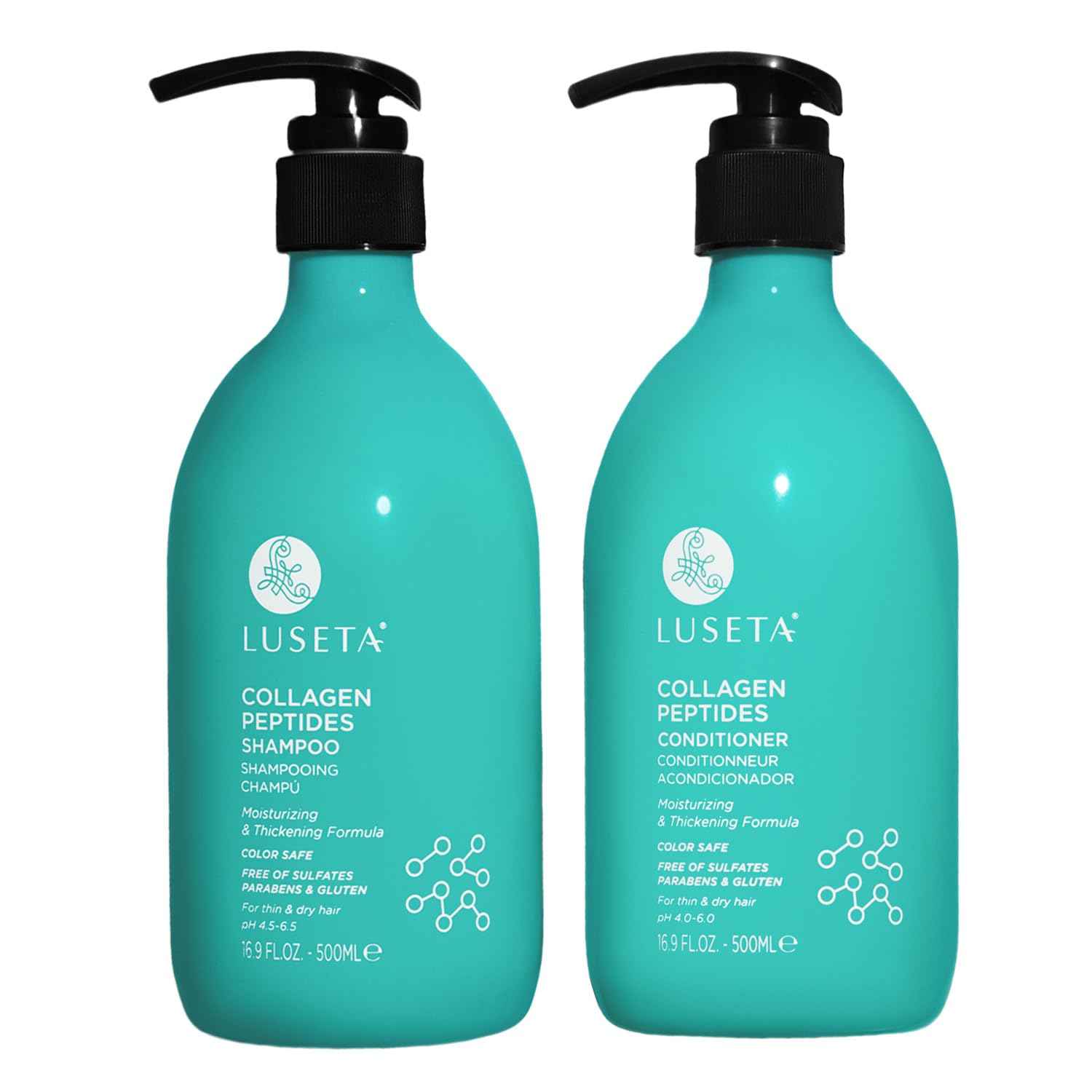 Luseta Thickening Shampoo and Conditioner Set with Collagen Peptides Strengthen and Moisturize for Thin & Dry Hair, Promote Thickness and Reduce Breakage for Fuller-Looking Hair 16.9oz×2