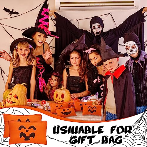 Sweetude 30 Pcs Halloween Makeup Bags Bulk Orange Halloween Cosmetic Bags Pumpkin Gift Bag Pouch Travel Purse Toiletry Organizer with Zipper for Women Team Party Favors (15 Styles)