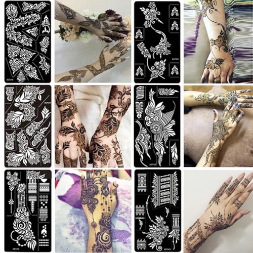 12 Sheet Henna Tattoo Stencil Kit - Indian Temporary Tattoo Templates