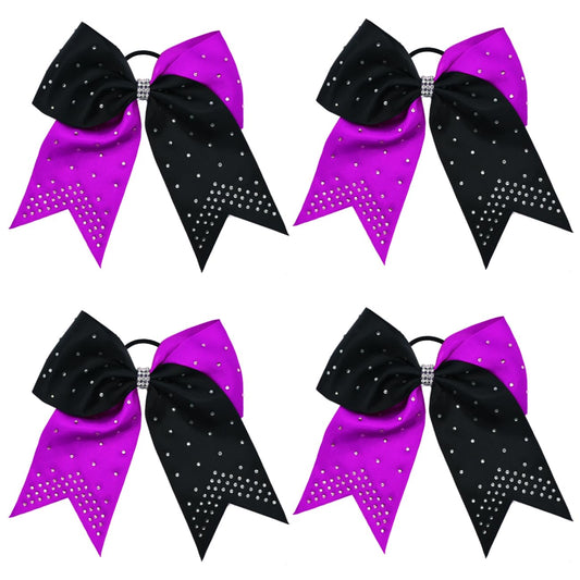 4 PCS 8" Rhinestones Glitter Cheer Hair Bows with Elastic Hair Ties for Girls, Teens, and Women