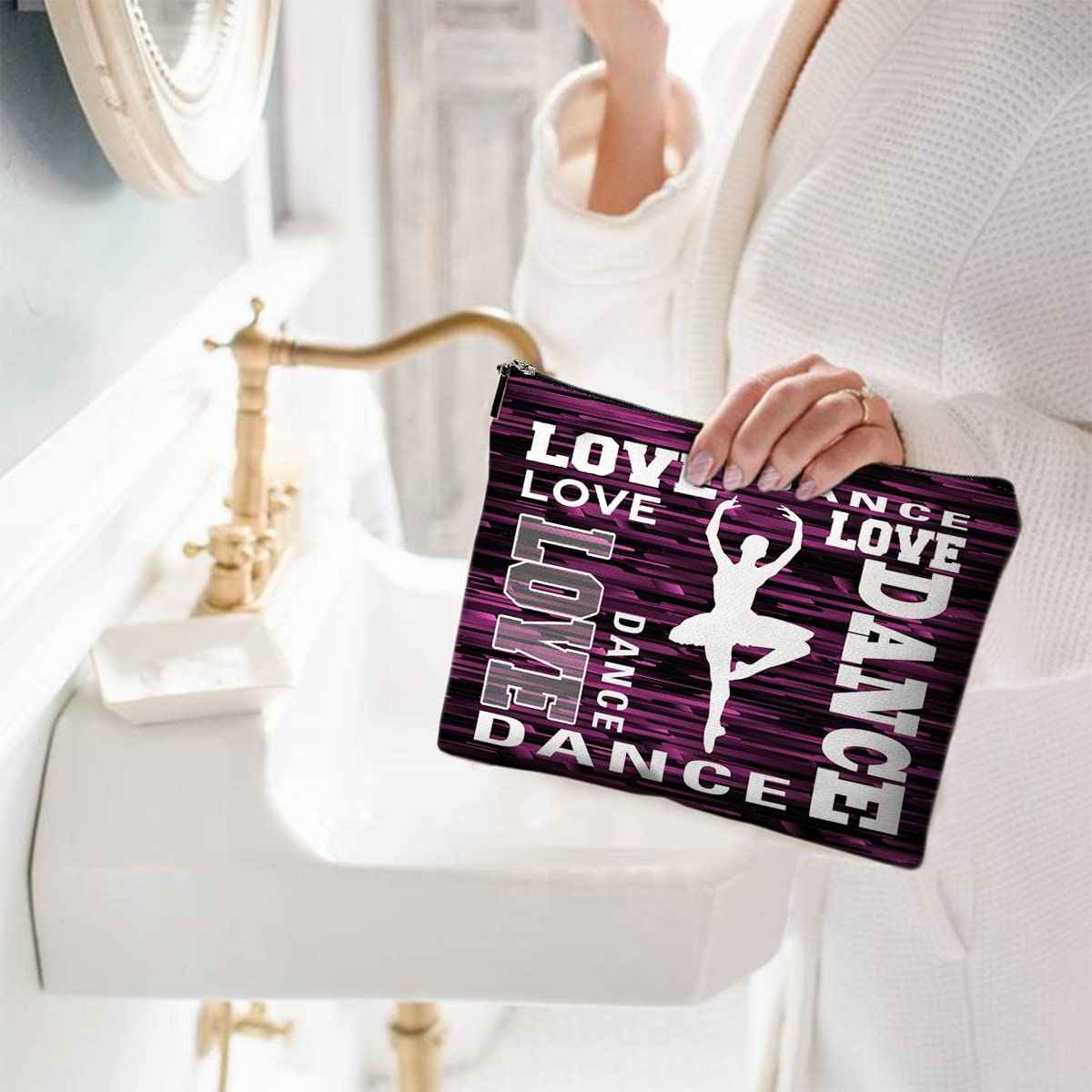 Givotin Cute Makeup Bag for Purse Canvas Waterproof Funny Cosmetic Bags for Women Zipper Travel Toiletry Pouch-Dance Makeup Bags