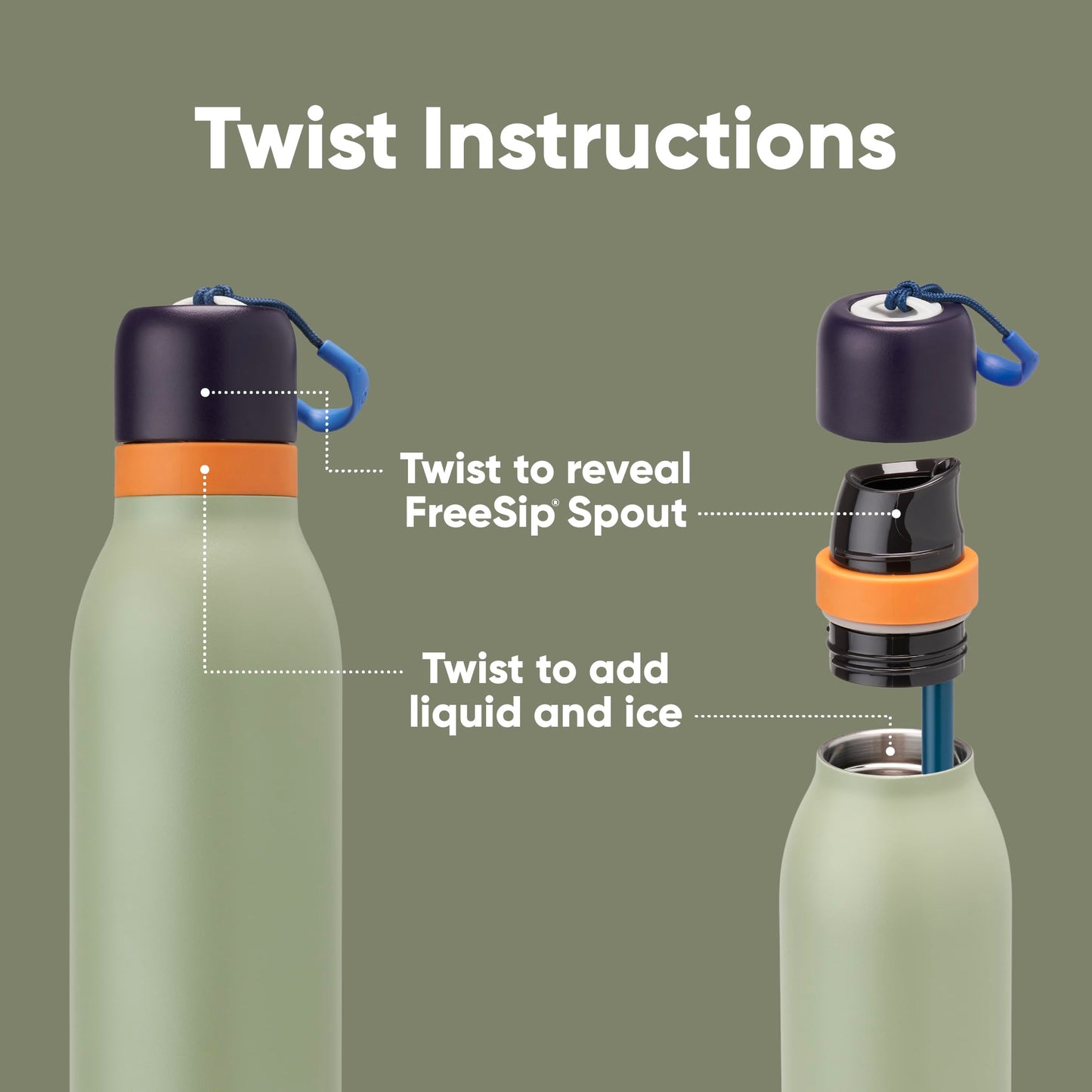 Owala FreeSip Twist Insulated Stainless Steel Water Bottle with Straw for Sports and Travel, BPA-Free, 24-oz, Blue/Green (Camo Cool)