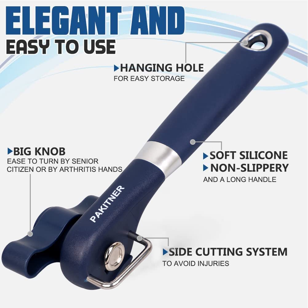 PAKITNER-Cut safe can opener, Manual can opener smooth edge-handheld Side cut can opener, Ergonomic Smooth Edge, Food Grade Stainless Steel Cutting Can Opener for Home, Kitchen & Restaurant,Navy Blue