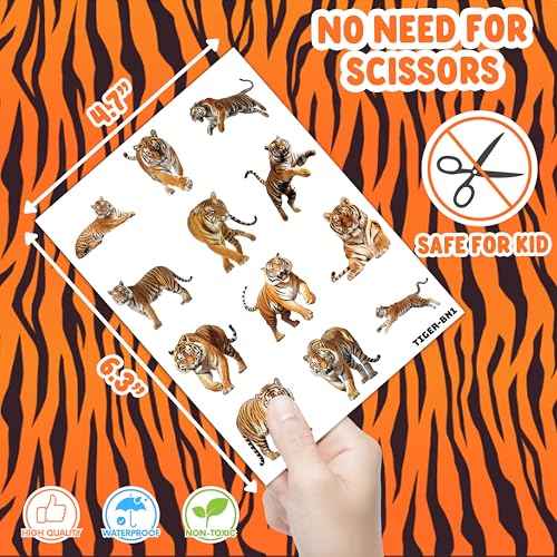 96PCS Tiger Temporary Tattoos for Kids ? Jungle Animal Theme Birthday Party Favors, Cute Wild Cat Stickers for Boys Girls, Classroom Gifts, Decorations, Prizes, and Rewards