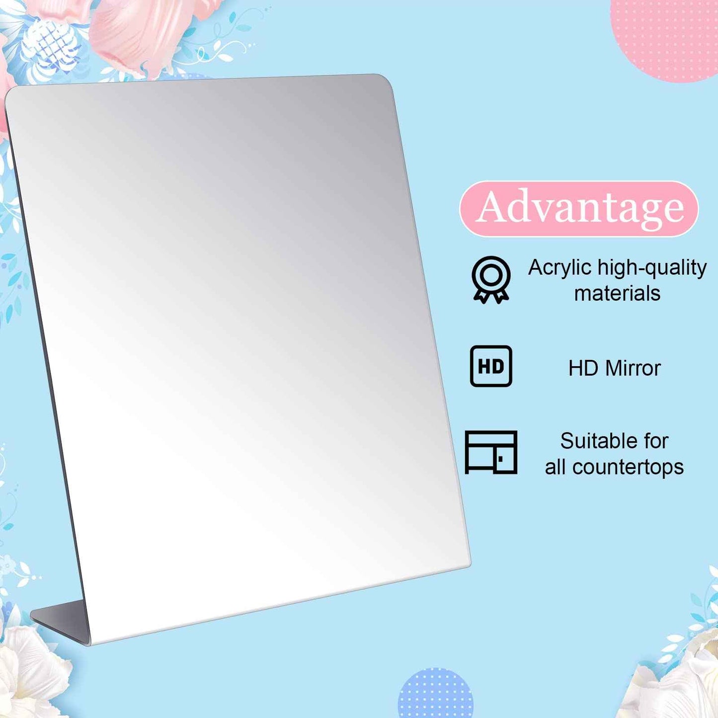 Amyhill 4 Pcs Counter Top Mirror Freestanding Mirror Single Sided Acrylic Desk Glass for Tabletop Bedroom, Office, Bathroom, Dorm, Home (8.5 x 11 Inch)