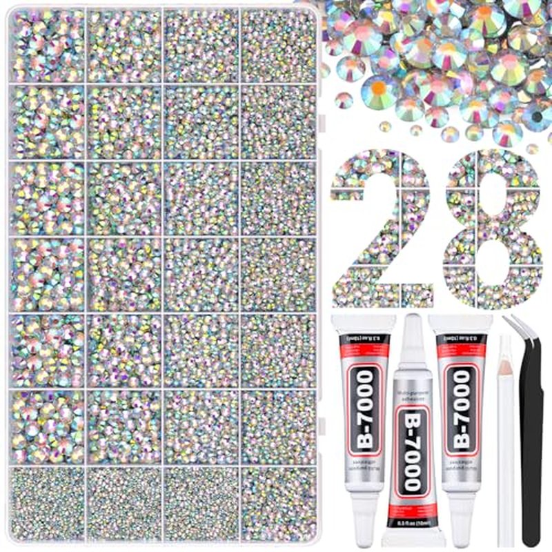 30000 Resin Rhinestones Flatback AB Crystals with Glue & Tweezers