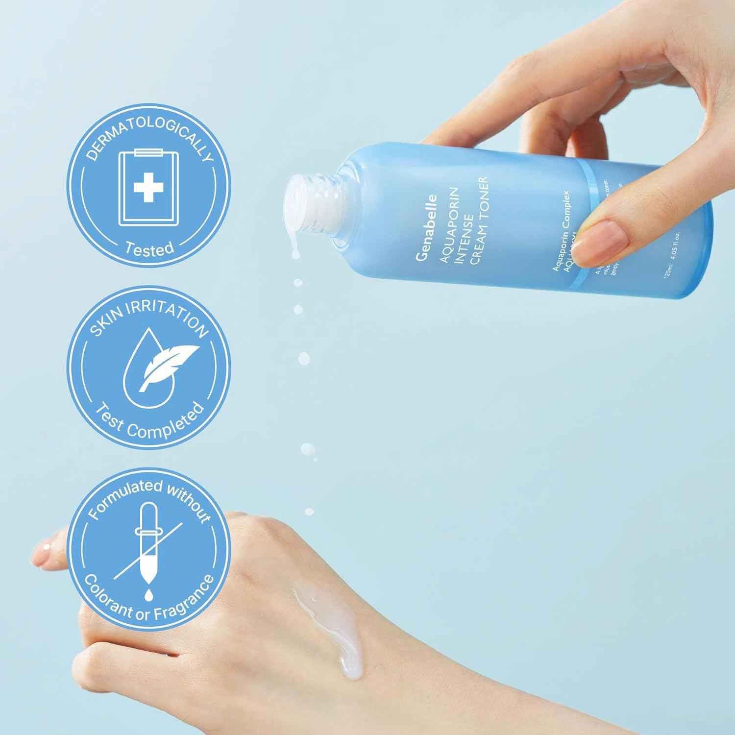 Genabelle Aquaporin Intense Cream Toner | Milky Glow Essence with Ceramide, Panthenol, AQUAXYL for Soothing Moisture, Non-Sticky Formula - Dermatologist Tested - 4.05 fl.oz