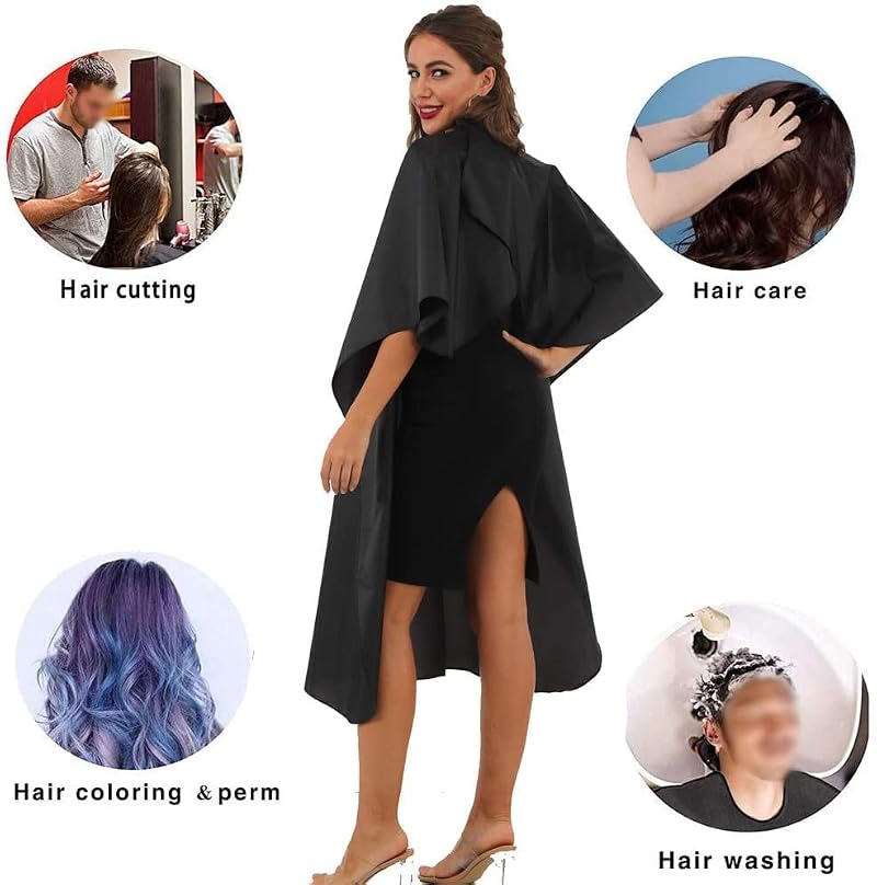 Black Waterproof Barber Cape with Metal Snap - 5 Pack
