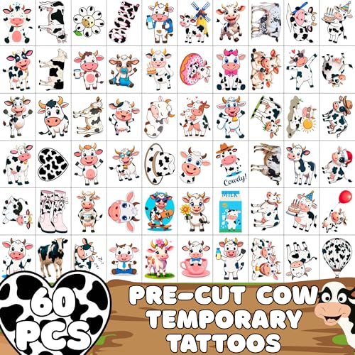 Cow Temporary Tattoos - 60Pcs Party Favors for Kids