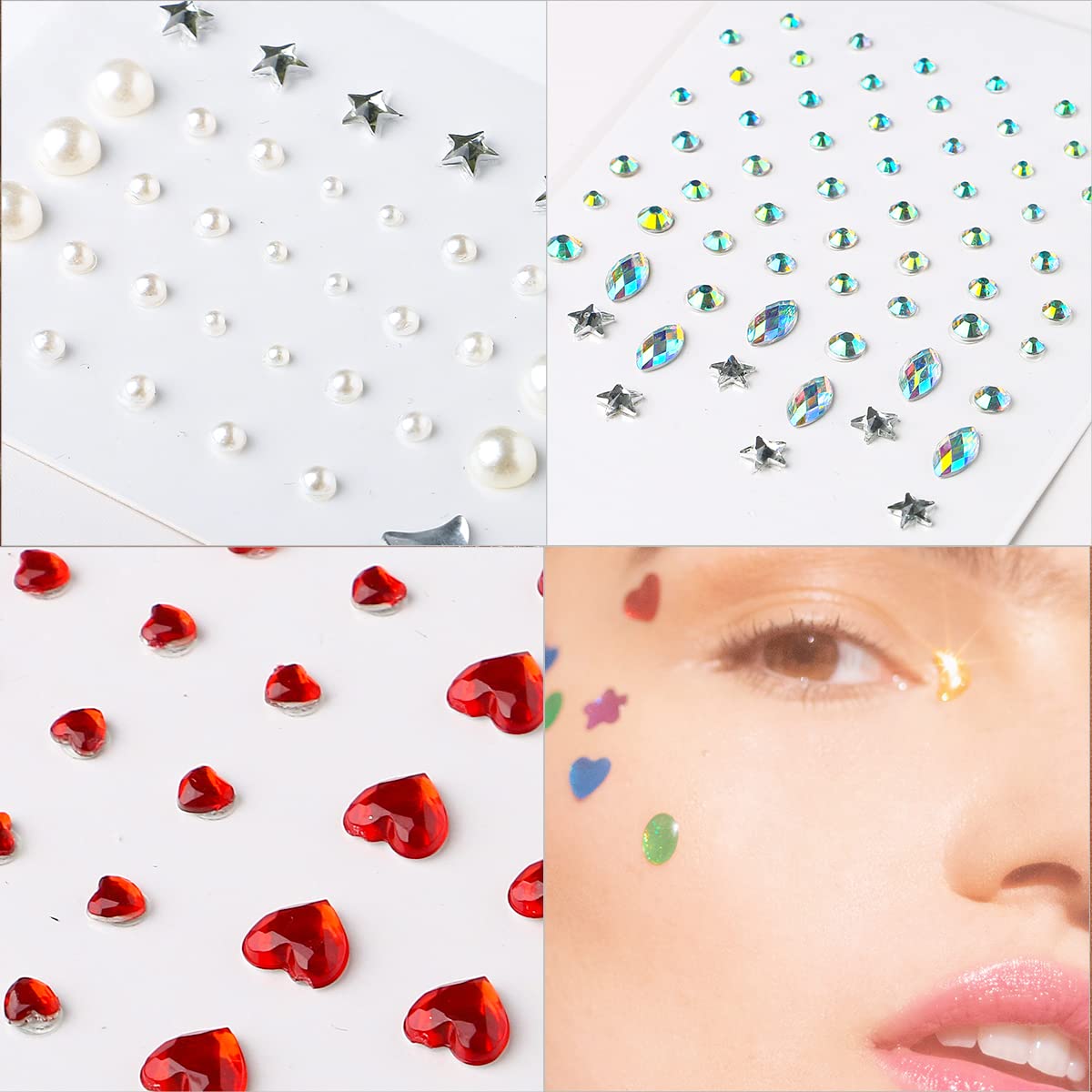 Bowitzki Face Jewels Rhinestones For Makeup,Face Gems Stick On Eye Rhinestone Sticker, Tears Rainbow Star Diamond Crystals For Women Festival Accessory Nail Art Decoration (B)