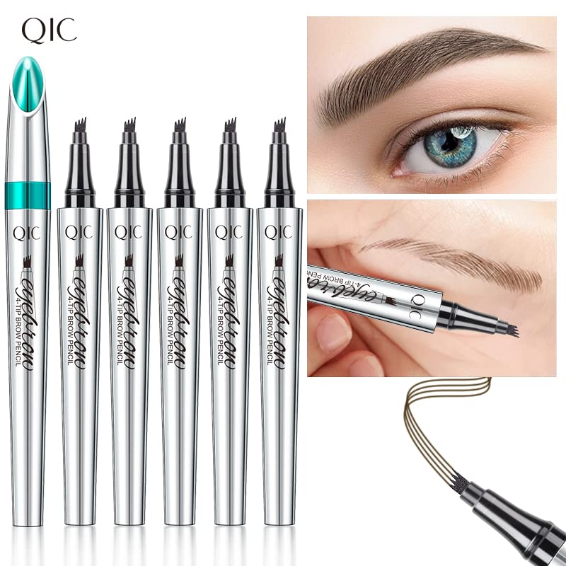 Yulinlon Q703 Waterproof Precision Eyebrow Stylus Pen for Natural, Lasting Brows, 4-Tip (4#Black)