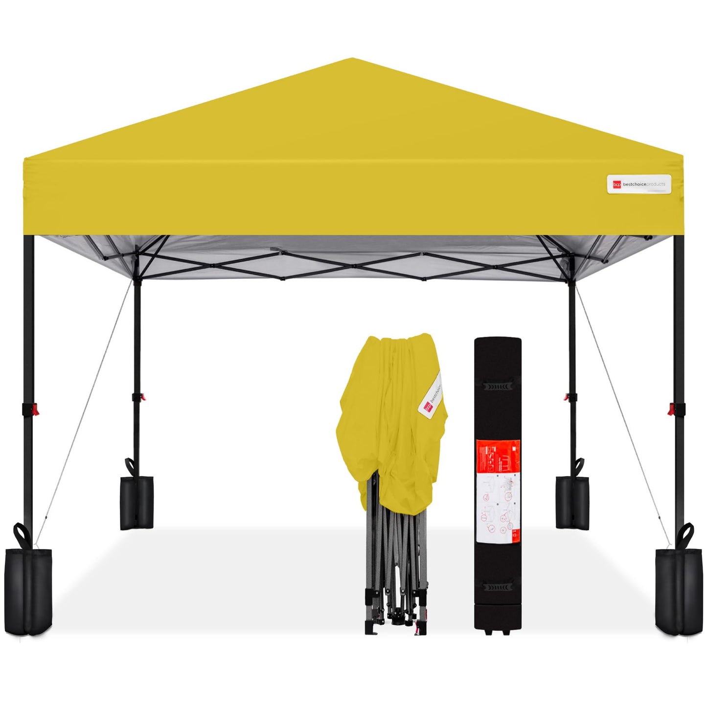 Best Choice Products 8x8ft 1-Person Setup Pop Up Canopy Tent Instant Portable Shelter w/ 1-Button Push, Case, 4 Weight Bags - Yellow