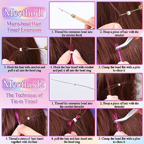 LifeisLuck 25-Color Fairy Hair Tinsel Kit with 5000 Strands & Tools for Sparkling Hair Extensions, Perfect for Parties & Cosplay
