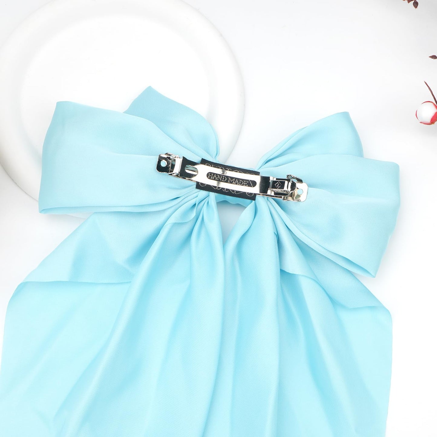 Big Hair Bows Silky Satin Hair Bows for Women - Sky Blue Long Tail Cute Hair Ribbon Coquette Barrettes for Girls