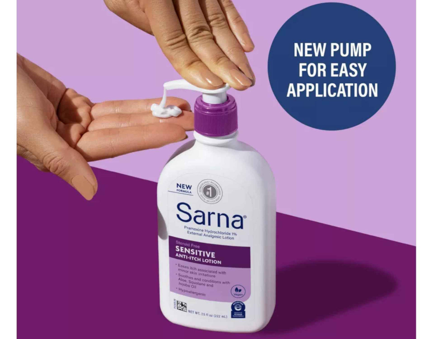 Sarna Sensitive Anti-Itch Lotion Steroid-Free with 1% Pramoxine Hydrochloride, with Aloe, Squalane, and Jojoba Oil 7.5 fl oz (Pack of 2)