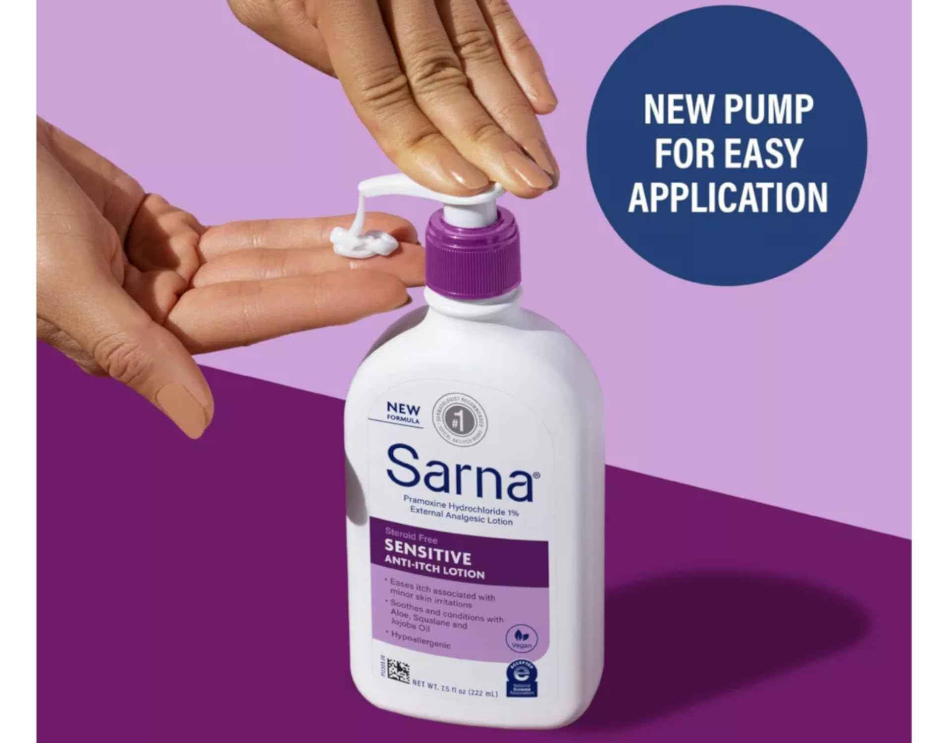 Sarna Sensitive Anti-Itch Lotion Steroid-Free with 1% Pramoxine Hydrochloride, with Aloe, Squalane, and Jojoba Oil 7.5 fl oz (Pack of 2)