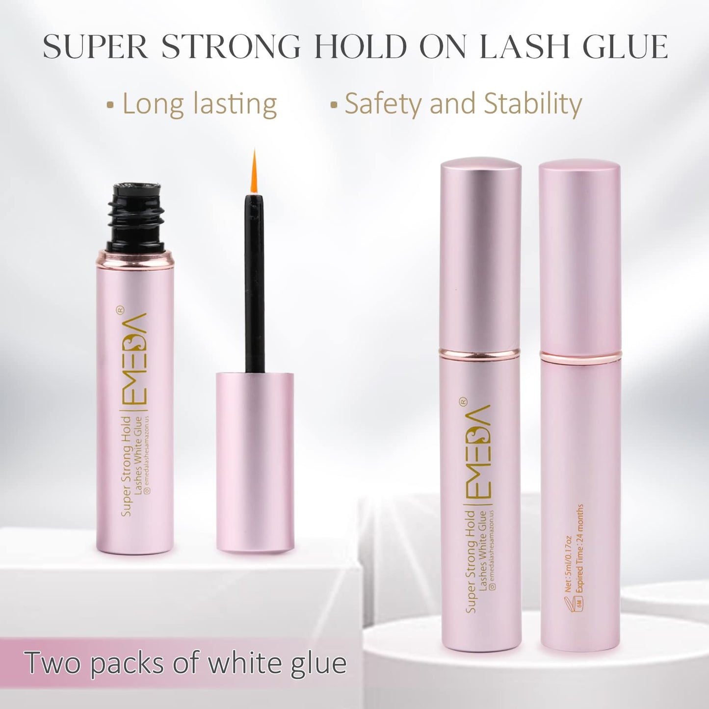 EMEDA 2 PCS Clear Eyelash Glue False Eyelash Glue Super Strong Hold Professional Eyelash Glue Lashes Glue Best White Strip Eyelash Adhesive Eye Lash Glue Latex Free Glue for Eyelashes